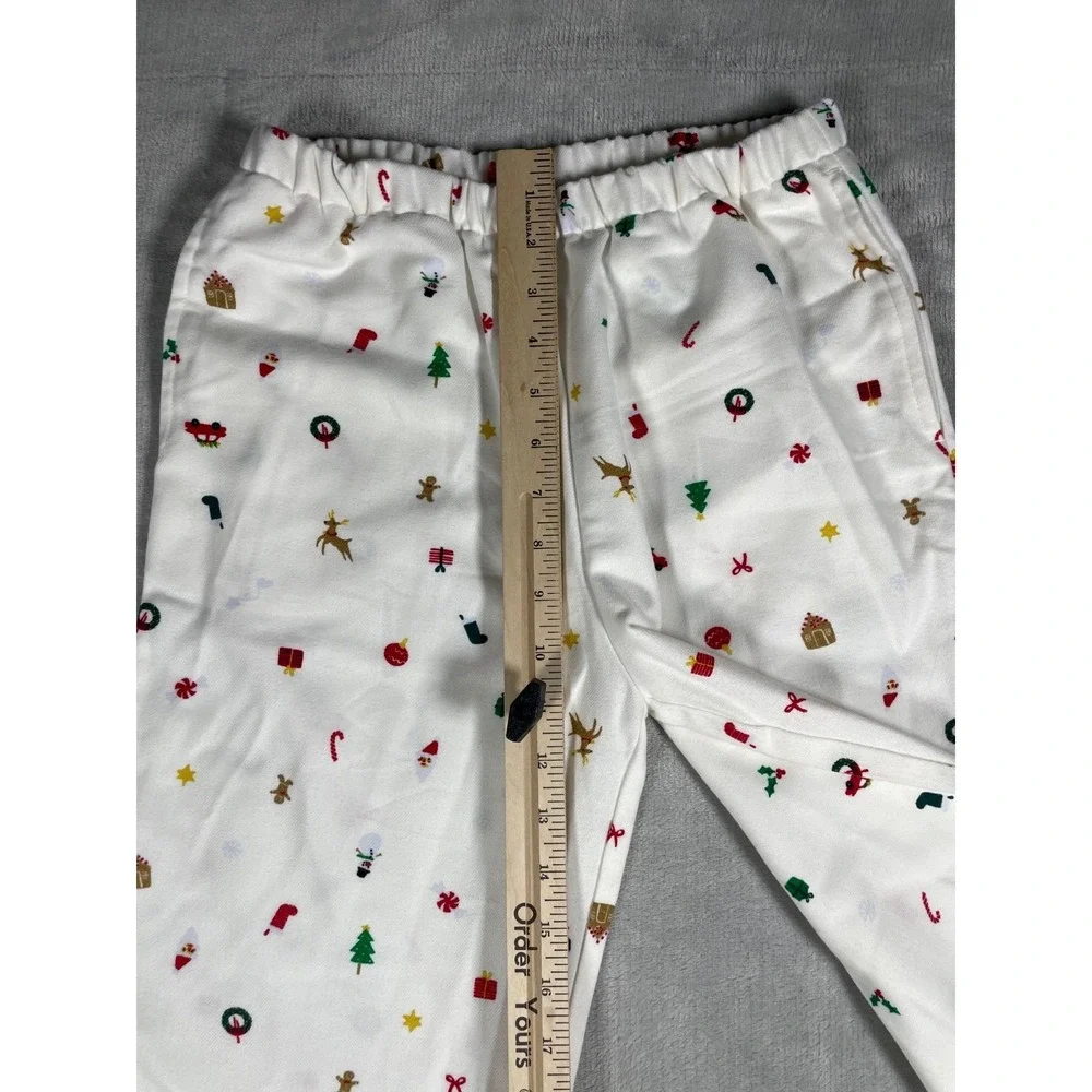 Quince Pajama Set Kids 12 White Christmas Holiday Print Button Up Sleepwear